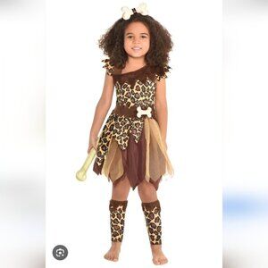 Leopard Print Cave Girl Kids Costume with Brown Details - NWT 3-4
